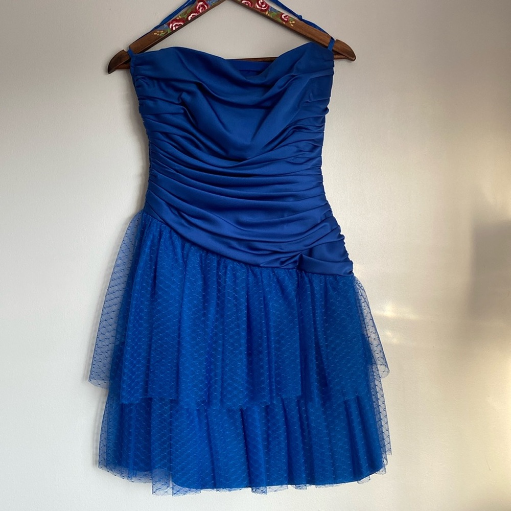 💙🦋Vintage blue prom/formal mini dress handmade womens/youth/junior size 6.